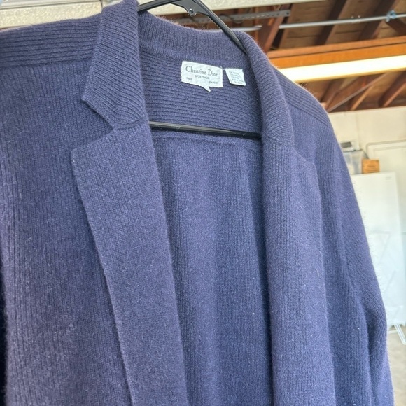Vintage Christian Dior Sportswear Angora Lambswool Cardigan Sweater Navy Blue Lg - Picture 7 of 8